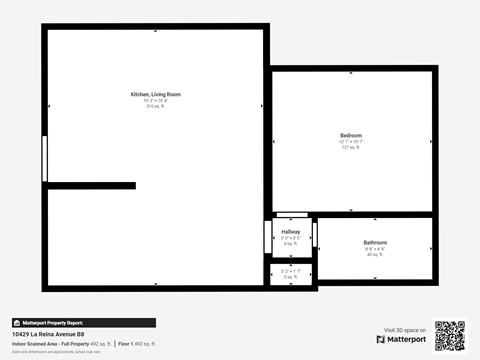 Floor plan for 1 bed, 1 bath
